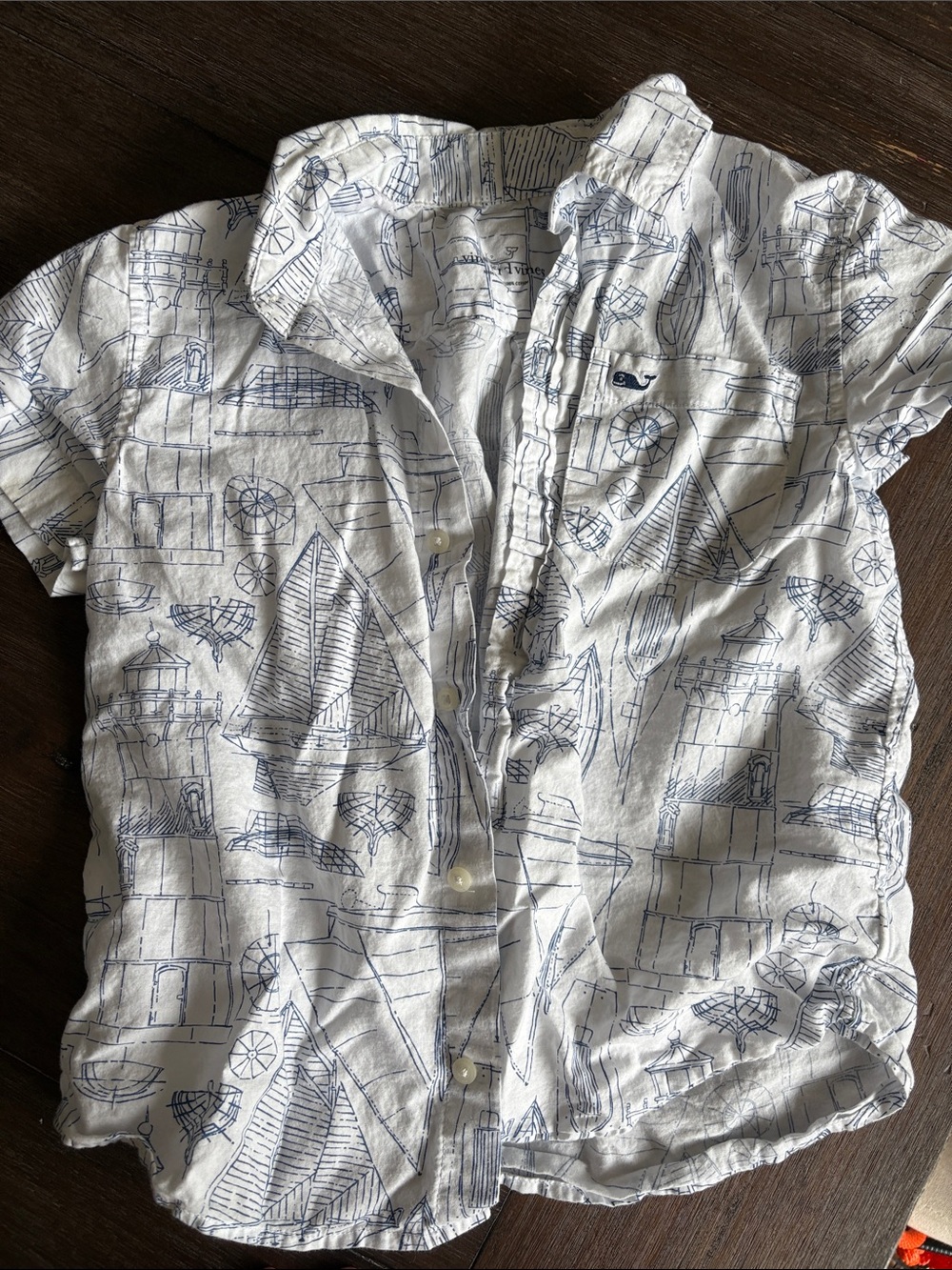 Vineyard Vines boys  White & Navy Nautical Short-Sleeve Shirt